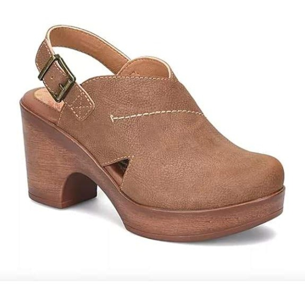 Born Cecilia Platform Clog Women 10 Tan Slingback Block Heel Boho Chic 70s Style
